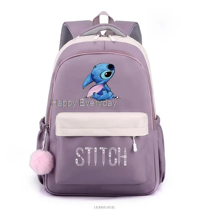 Mochila de Nylon de grande capacidade com fivela de inserção, mochila simples impressão, Lilo e Stitch, cor sólida, mochila para laptop, feminina e