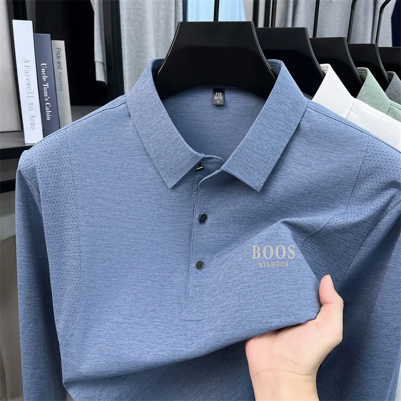 Modetrend Neues Herren-Print-Poloshirt Frühling Herbst Leichtes Hautfreundliches Langarm-T-Shirt Pendler-Herrenbekleidung – Detail 6