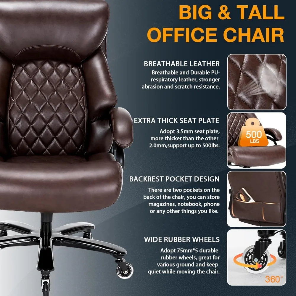 Big and Tall Office Chair for Heavy People, 500LBS High Back Extra Wide Heavy Duty Executive Office Chair Comfortable for Home O
