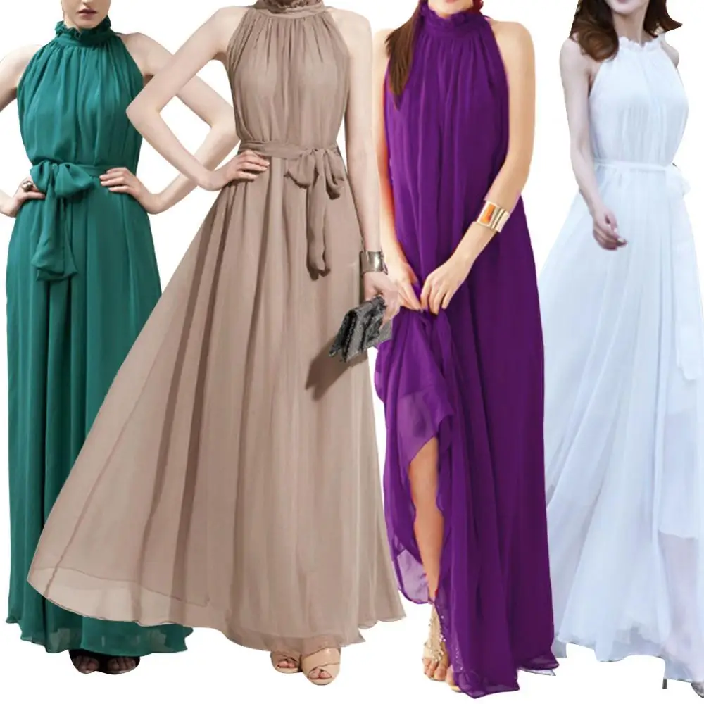 Evening Party Dress Solid Color Ruffled Collar Women Sleeveless Maxi Dress with Belt 2024 Summer Clothes