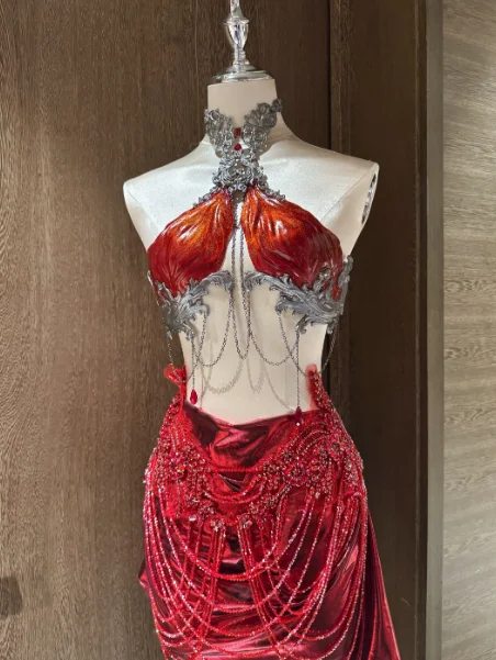 ZIWU Design Mermaid Outfit Original Design Bra Elf Cosplay Costume Princess Party Dress (with Waist Chain, Skirt Not Included) view 4