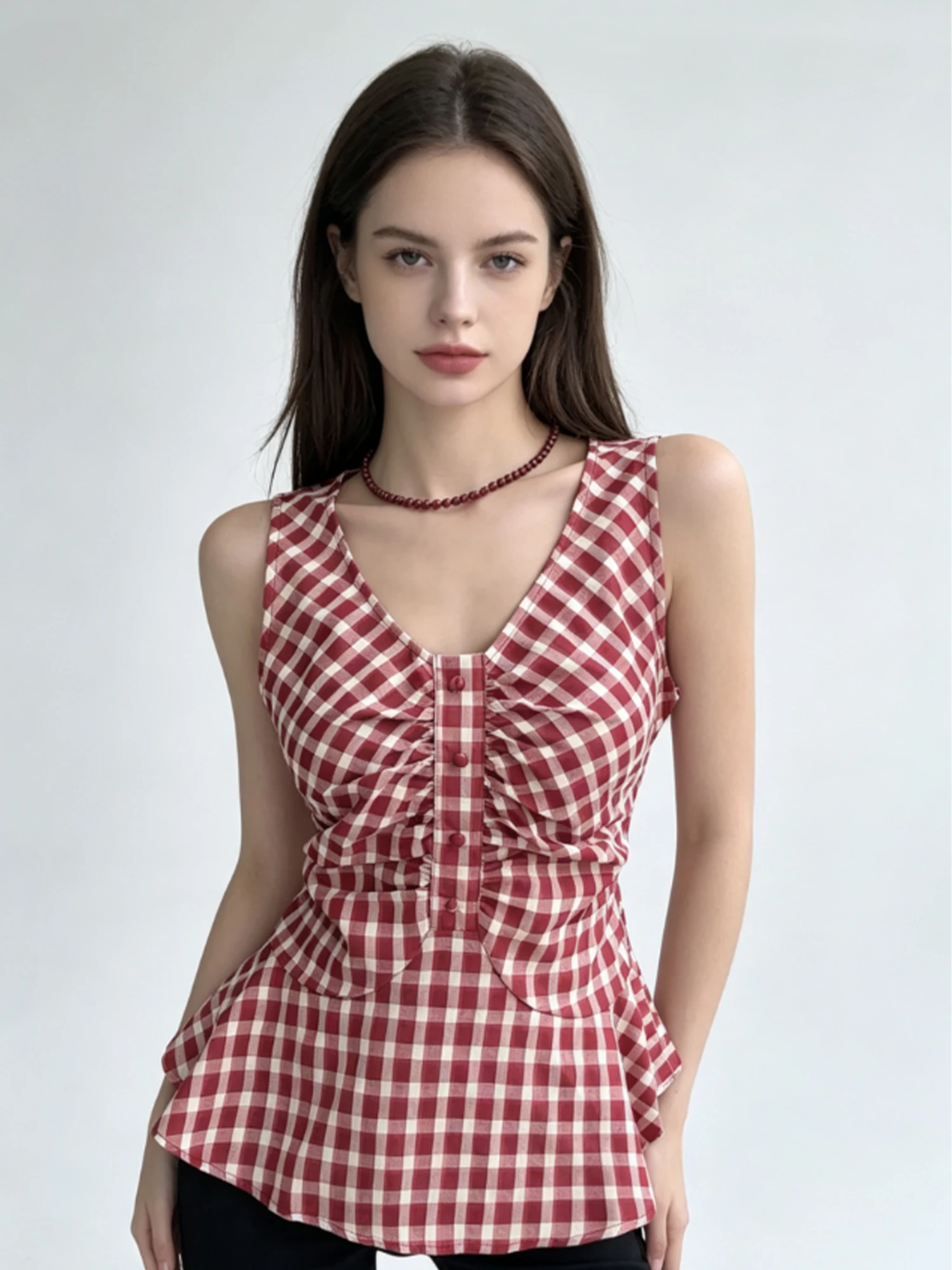 Women Red Plaid T-shirt Short Sleeve Knit Tee Top Elegant Vintage Y2K Gyaru T-shirt Korean Style Loose Top for Women Summer 2026
