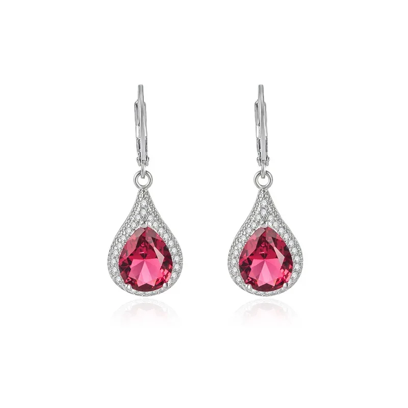 Pendiente de gota de joyería de rubí rojo para Mujer, Plata de Ley 925, origen geométrico, piedras preciosas de rubí, Aros para Mujer, Oreja Bizuteria Orecchini