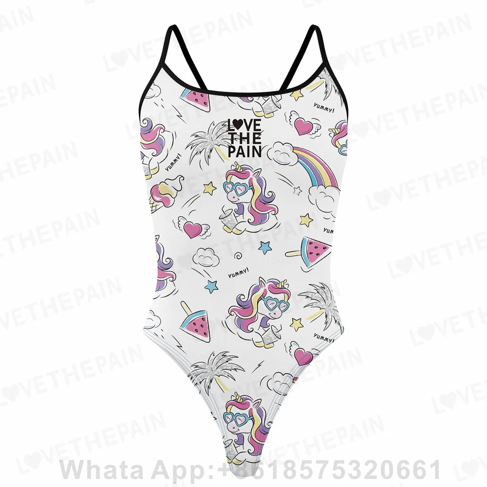 Love The Pain Unicorn One Piece Swimsuit Women Sexy Swimwear Bathing Suit Swim Suit Beach Wear Bodysuit 2023 New