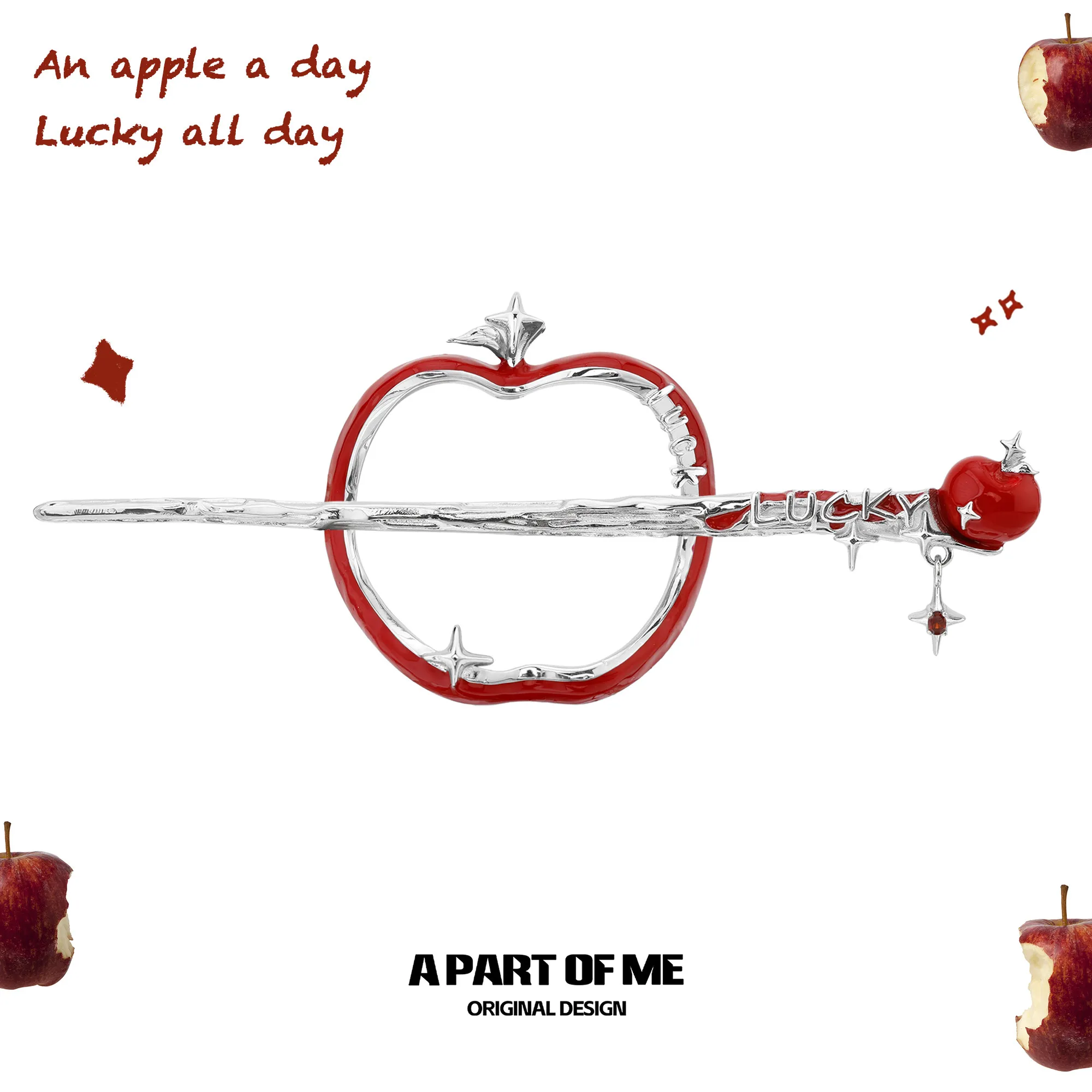 Pasador de Pelo Original con Diseño de Manzana Roja, Accesorio de Pelo Elegante, Dulce y Moderno, Extraíble y de la Suerte para Mujer