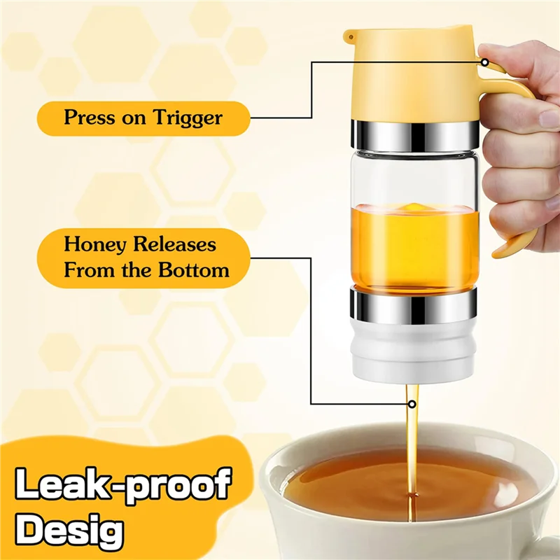 

ABBP-2X Honey Dispenser Jar, 10 Oz No Drip Glass Honey Dripper With Handle, Honey Syrup Dispenser For Bread, Coffee Or Tea