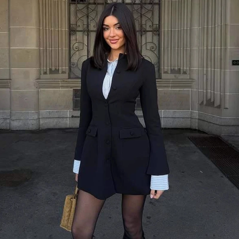 

Tornova Fashion Buttons Cardigan Dress Women's High Waist Slim Black Mini Dress Female Commuting Clothes 2025 Autumn Winter New