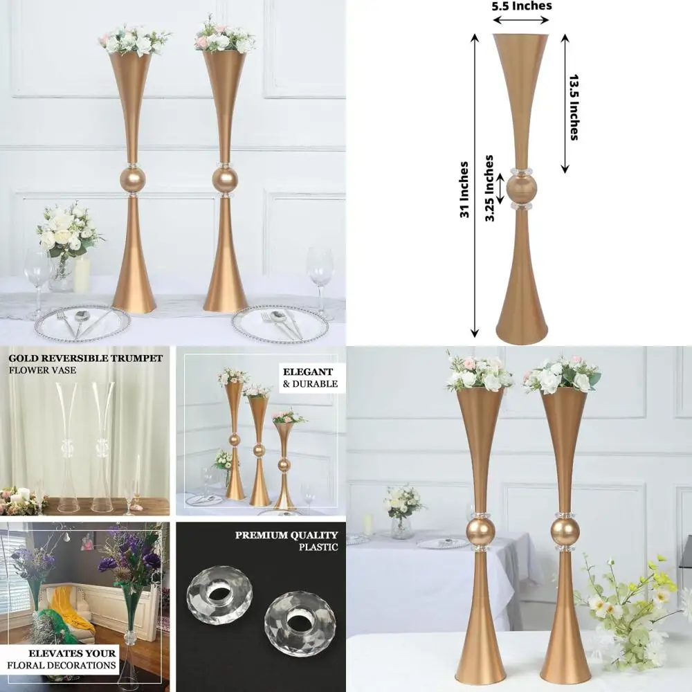 

Набор центральных предметов для трубы с золотыми кристаллами, двусторонняя пластиковая ваза для цветов, комплект из 2 элегантных украшений для стола