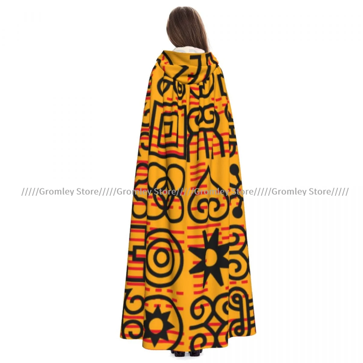 Adult African Adinkra Pattern Cloak Cape Hooded Medieval Costume Witch Wicca Vampire Halloween Costume Dress Coat