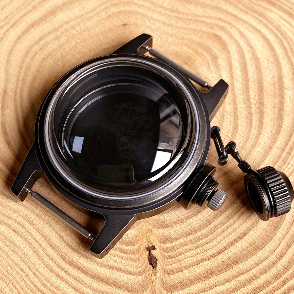 36mm Black/Silver Watch Case Domed Sapphire Crystal Big Crown For Frogman Style Fit NH35 NH36 ETA2824 PT5000 20ATM Screw Crown