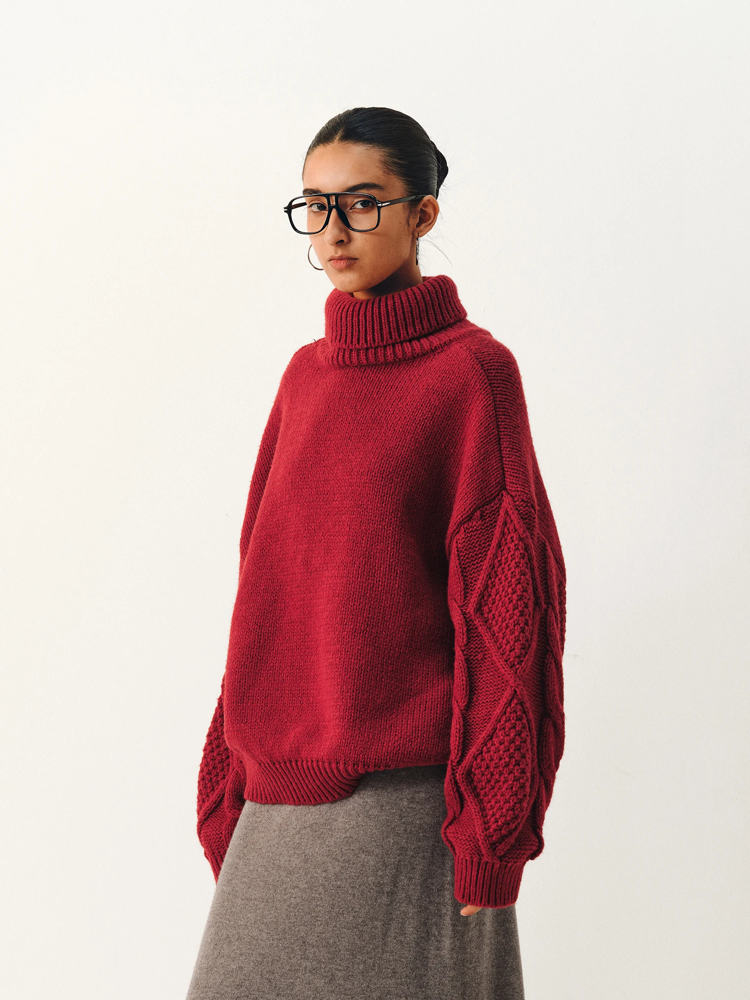 

Женский свободный вязаный шерстяной свитер TAYCO с высоким воротником, красный, осенне-зимний, модный, повседневный, комфортный, согревающий, в стиле Lazy Sle