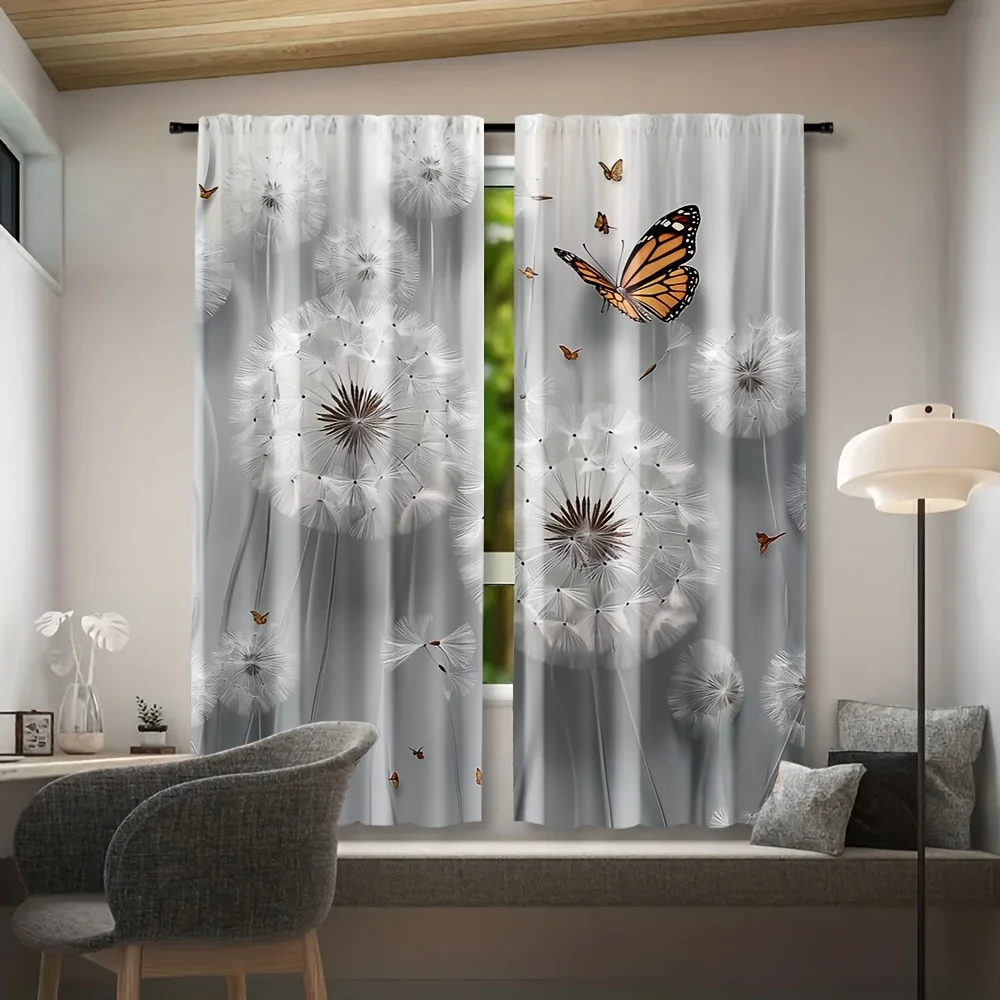 Elegant Dandelion Butterfly Print Curtain Window Treatment Sheer Boho Modern Floral Abstract Nursery Home Decor Accent
