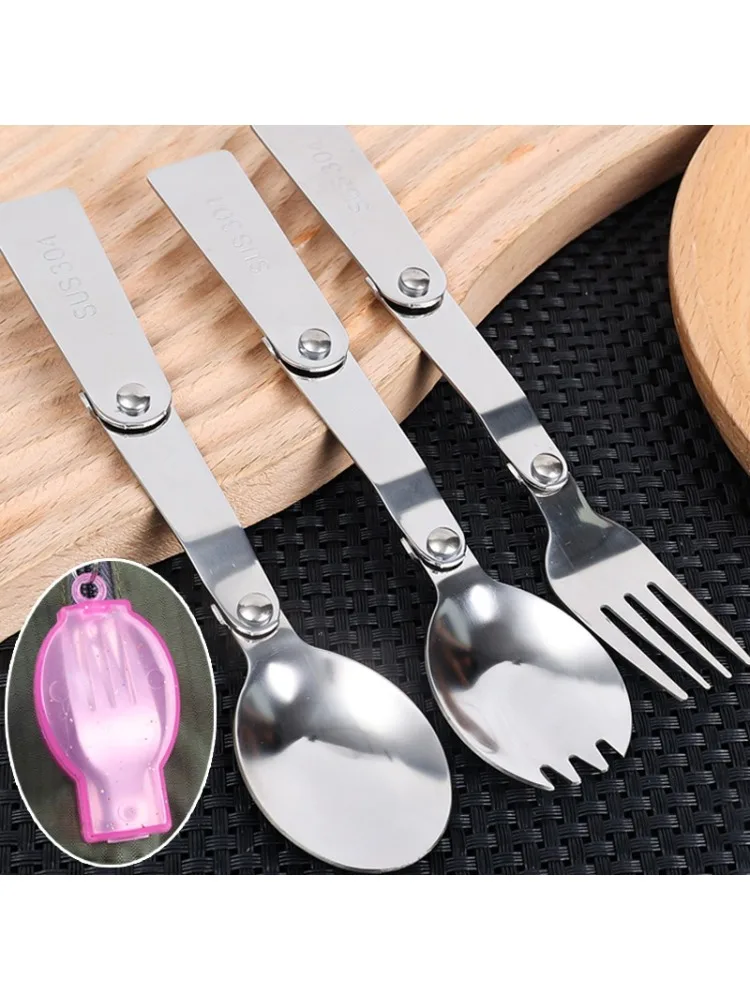 Ustensile de camping de voyage pliant en plein air, cuillère de poche en acier inoxydable, fourchette légère, petite cuillère pliable, fourchette, outil de pique-nique de camping, ustensiles de