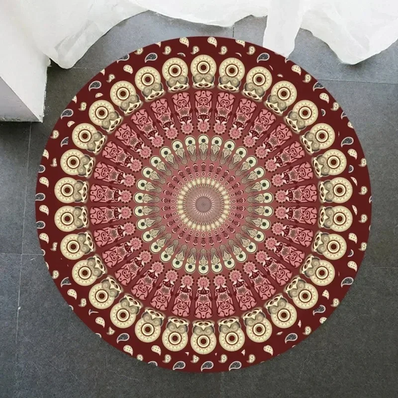 Mandala Pattern Round Door Mat for Home Decor Intricate Floral Design Floor Mat Adding Exotic Aesthetic to Living Space