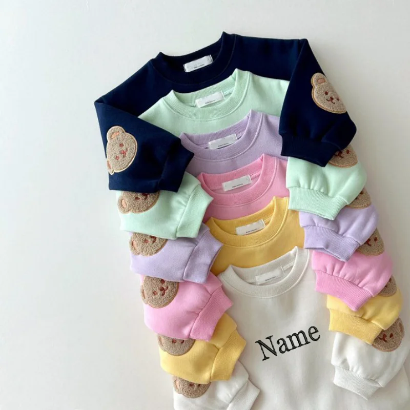 Custom Teddy Bear Toddler Outfits Baby Tracksuit Embroidery Sweatshirt And Pants 2pcs Sport Suit Fashion Kids Girls Clothes Set