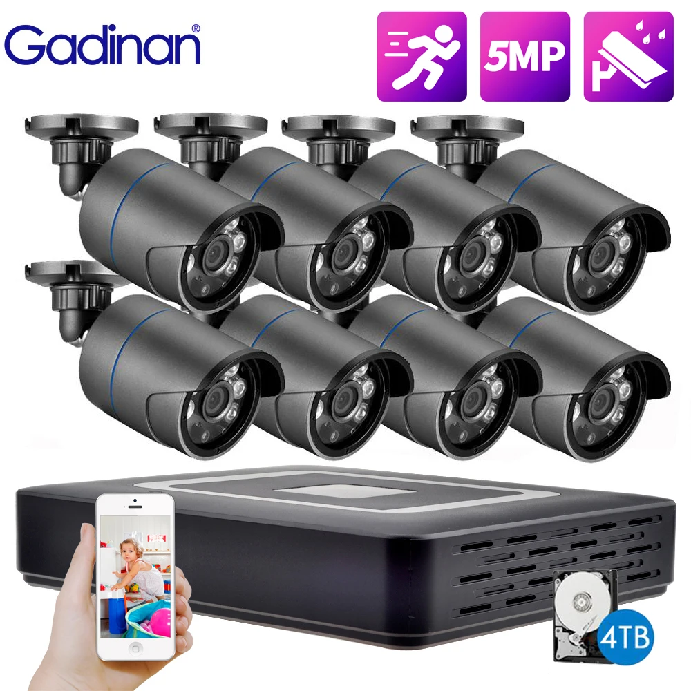 Gadinan HD 8CH AHD DVR Cameras CCTV System Kit H.265+ Motion Detection Outdoor Smart IR-Cut Night Vision Surveillance Set XMEye