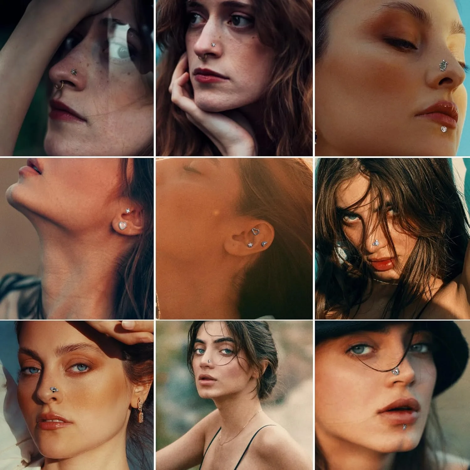 Drperfect 14PCS Surgical Steel Stud Earrings Set for Women Flat Back Tragus Medusa Nose Labret Conch Helix Piercing Jewelry Gift