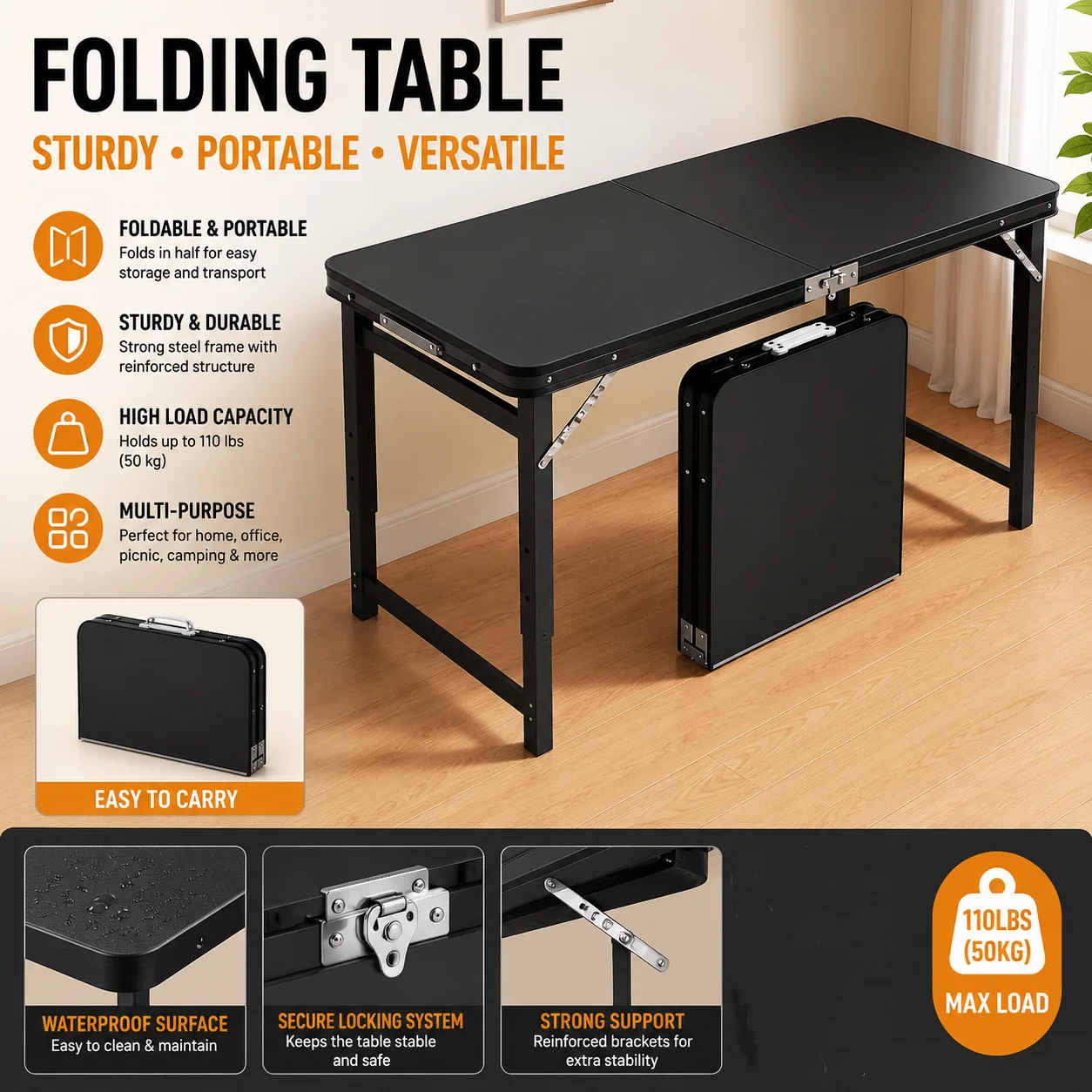 Folding table stall foldable outdoor portable rectangular small table camping picnic night market folding table and chairs