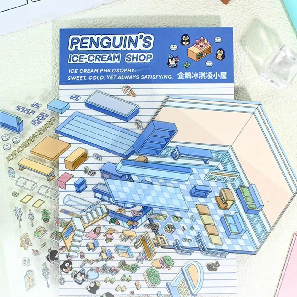 4 Sets DIY 3D House Stickers Reusable Korean Stickers Miniature Scene Stickers Mini Room Scenes Coated Surface Sticker