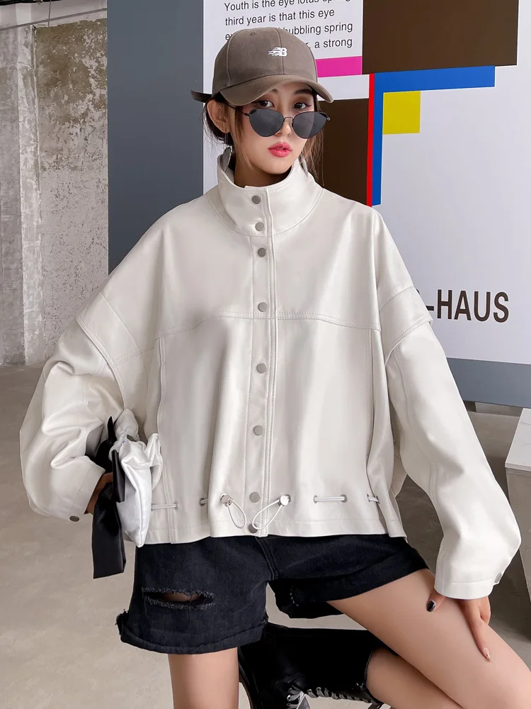 2024年新作 レディース レザー ジャケット シープスキン ウエストシェイプ バイカー風 スタイル ターンダウンカラー 大きいサイズ 中国ブランド 通勤...