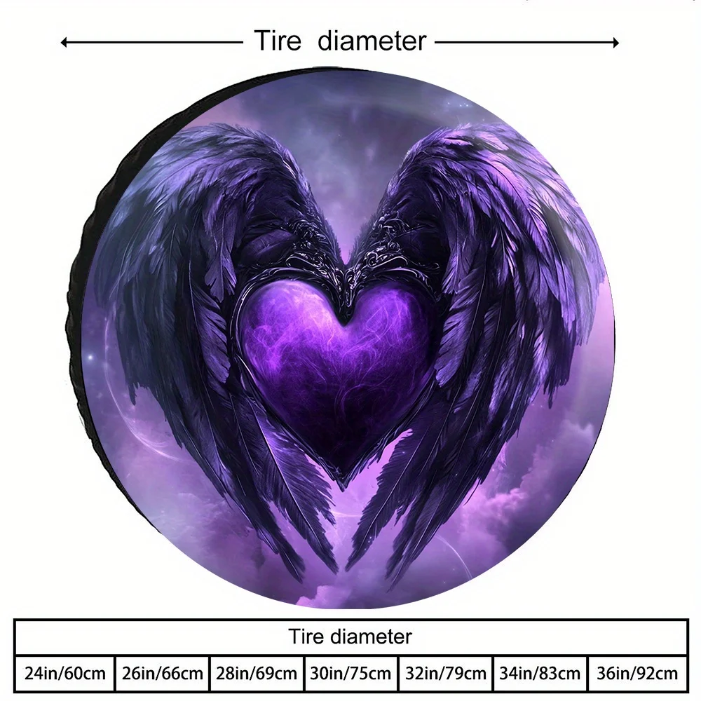 Purple Angel Wing Heart Tire Cover Waterproof Polyester SUV Truck Spare Wheel Protector