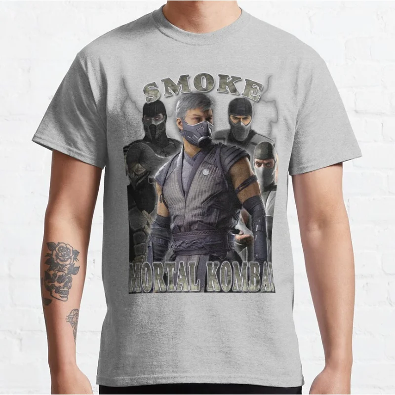 Smoke 80s retro video game vintage Mortal Kombat Short-sleeve crewneck T-shirt for men Large size