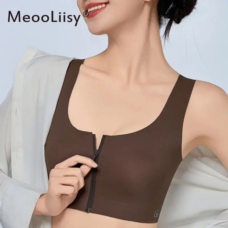 

MeooLiisy Shockproof Front Zipper Punning Sports Bra for Women Push Up No Wire Beauty Back Minimizer Lingerie Underwear