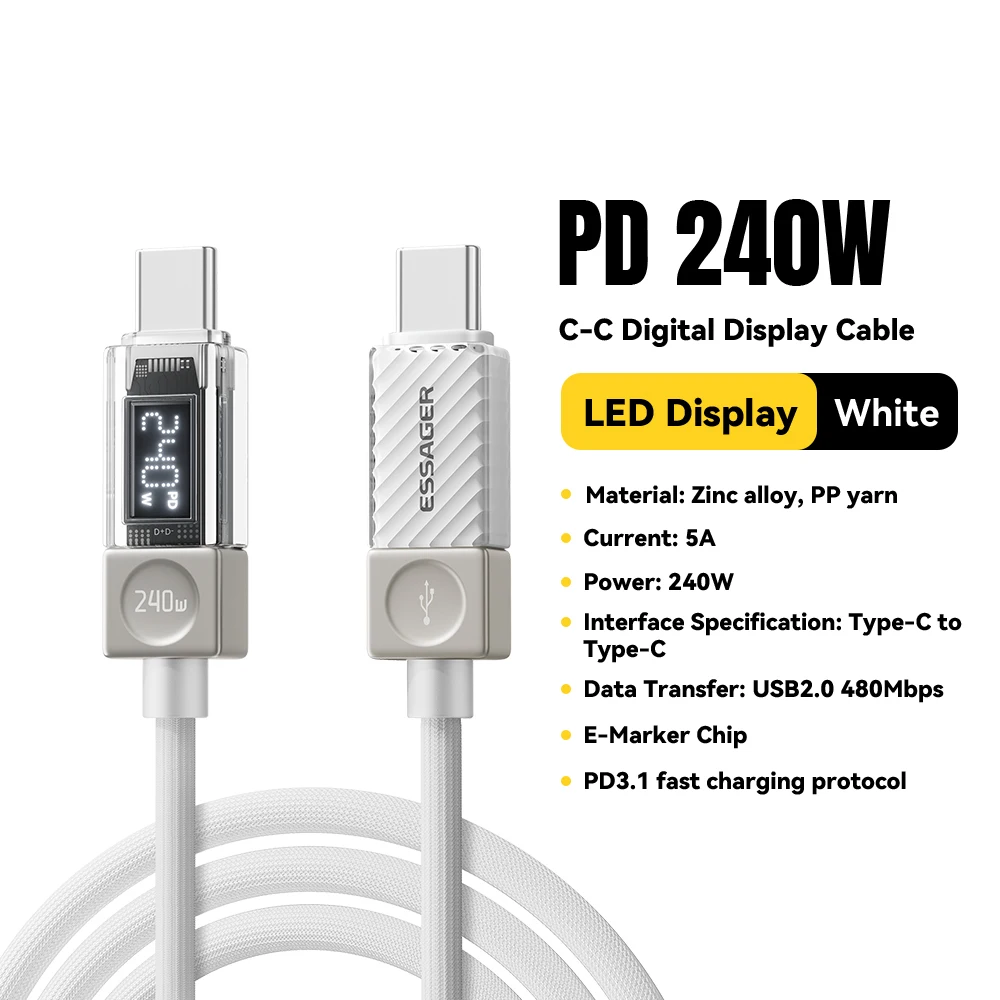 Essager 240 W USB-C-Kabel für iPhone 17 16 15 Plus Pro Max MacBook iPad Supercharge Schnellladegerät Typ C-Kabel für Xiaomi Samsung