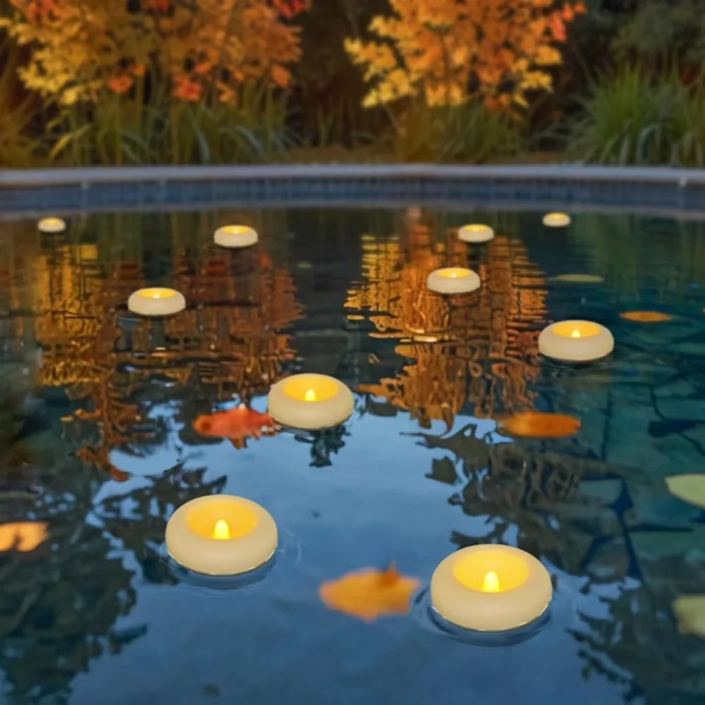 Waterproof Swimming Pool Candle Smokeless Floating Tealights Candle Realistic Flickering Party Candles For Party Wedding Praying