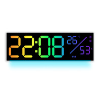 RGB LED Remote Control Wall Clock Digital Color-changing Clock with Dynamic Ambient Light for Living Room Home Timer Alarm Clock