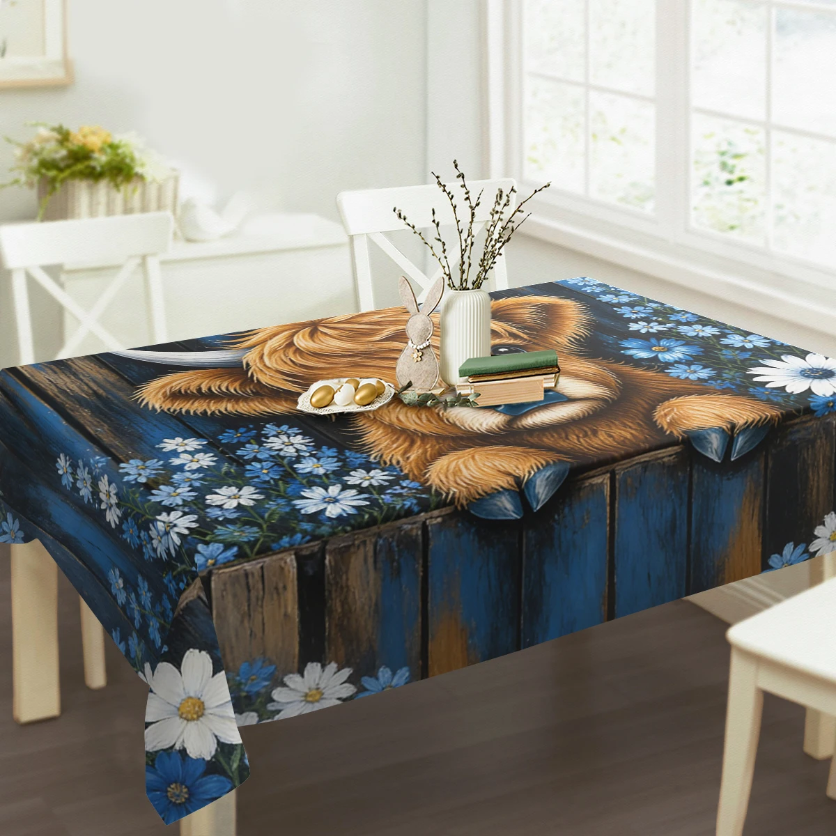 Vibrant Dragonfly Floral Printed Polyester Tablecloth - Decorative Dining Table Cover, Stylish Home Kitchen Table Decoration