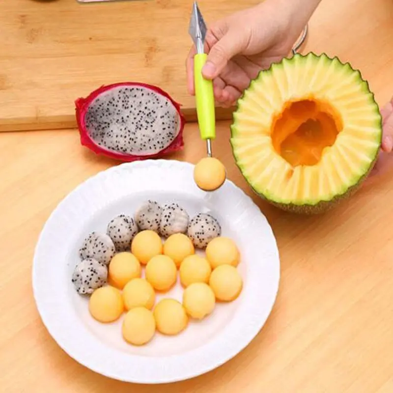 2 in1 Dual-head Fruit Ball Carving Knife Fruit Waterlemon Scoop Melon Digger Fruit Jar Mashed Potato Baller Ice Cream Spoon