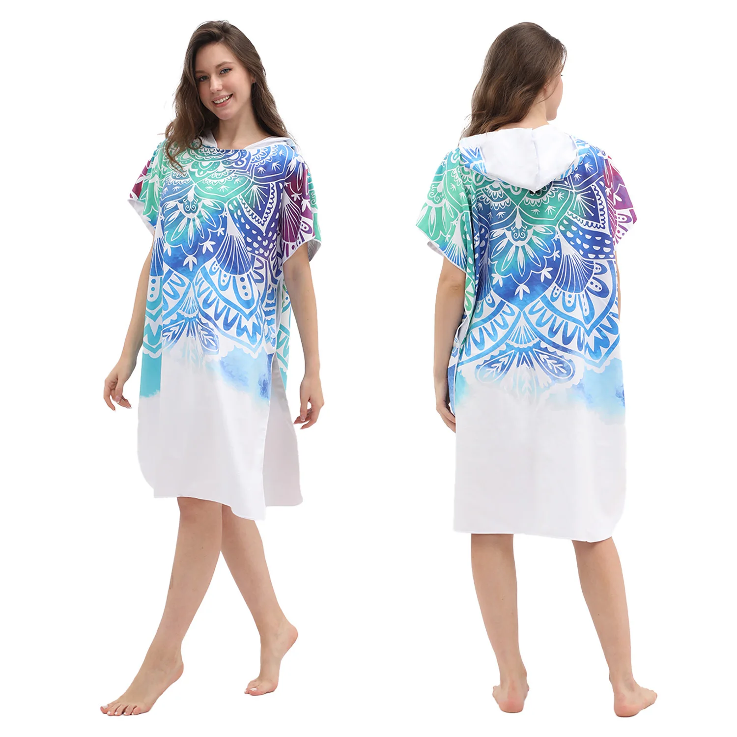 Quick-Dry Printed Surf Poncho Towel Hoodie Microfiber Diving Hot Springs Beach Swim Robe Towel Changing Poncho for Adults