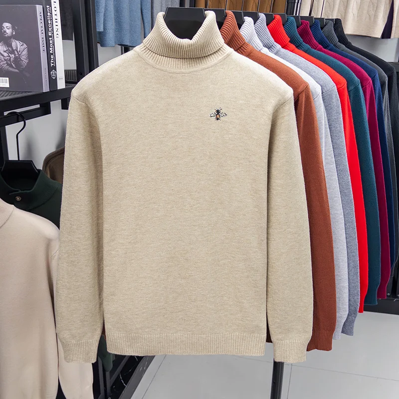 Schmal geschnittener Unisex-Pullover mit langen Ärmeln, hohem Kragen und Bienen-Stickerei, Herbst-Winter-Neuheit, für Freizeit und tägliche Pendelbewegungen. – Detail 19
