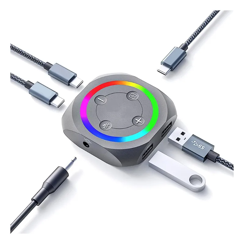 

AT93-Type-C, 30 см USB-концентратор 3-в-1 с виртуальным 7.1 для передатчика Bluetooth и проводной гарнитуры с шумоподавлением AI