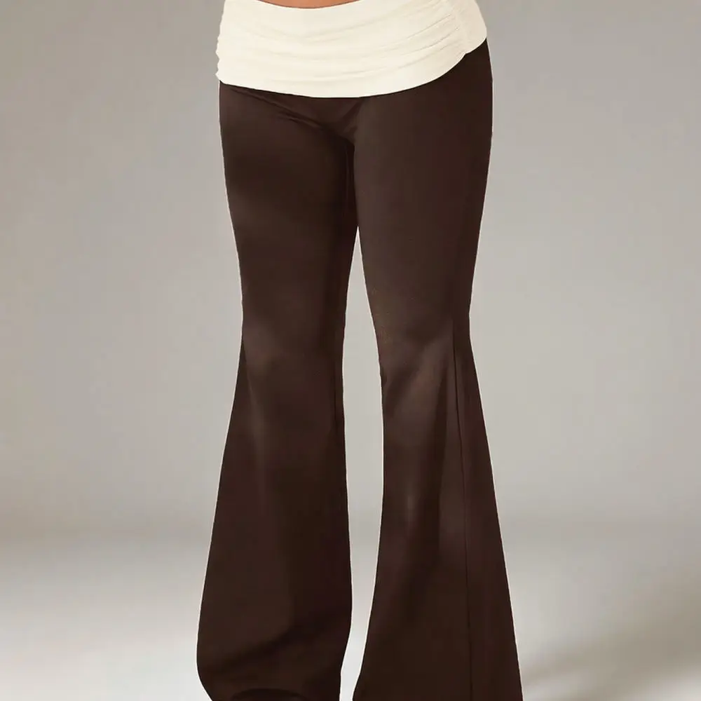 Y2K Style Flare Pants Womens Low Rise Fold Over Trouser Stretchy Slim Fit Casual Leggings Sexy Vintage Streetwear Trendy