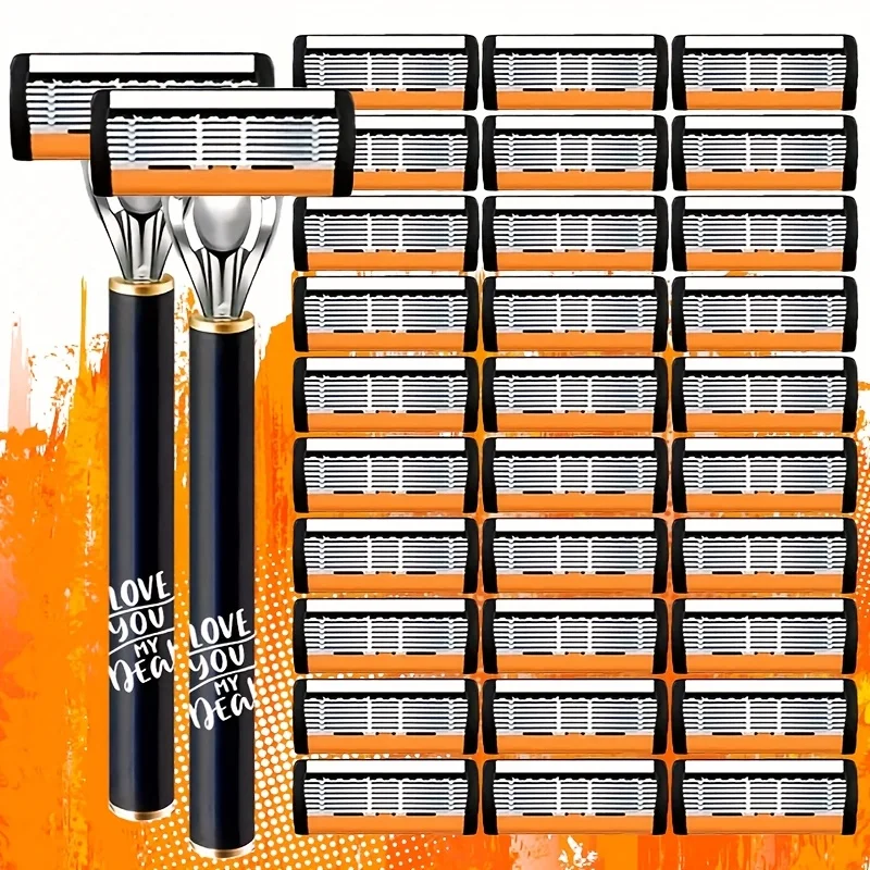 Barbeador manual com cabeça de barbear de 6 camadas, conjunto de barbeador manual com lâmina de segurança para barbear e bigode