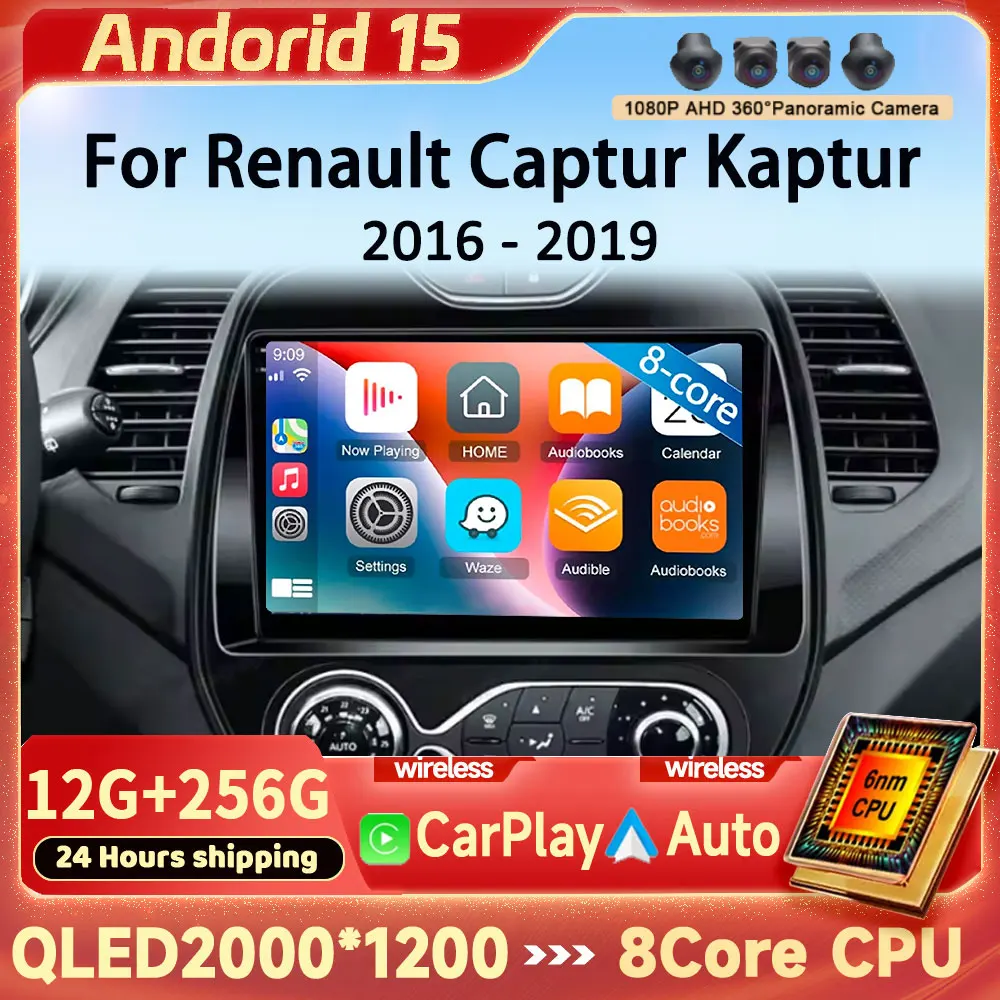 Android 15 rádio do carro reprodutor de vídeo multimídia para renault captur kaptur 2016 - 2019 gps navi sem fio carplay auto 4g wifi qled