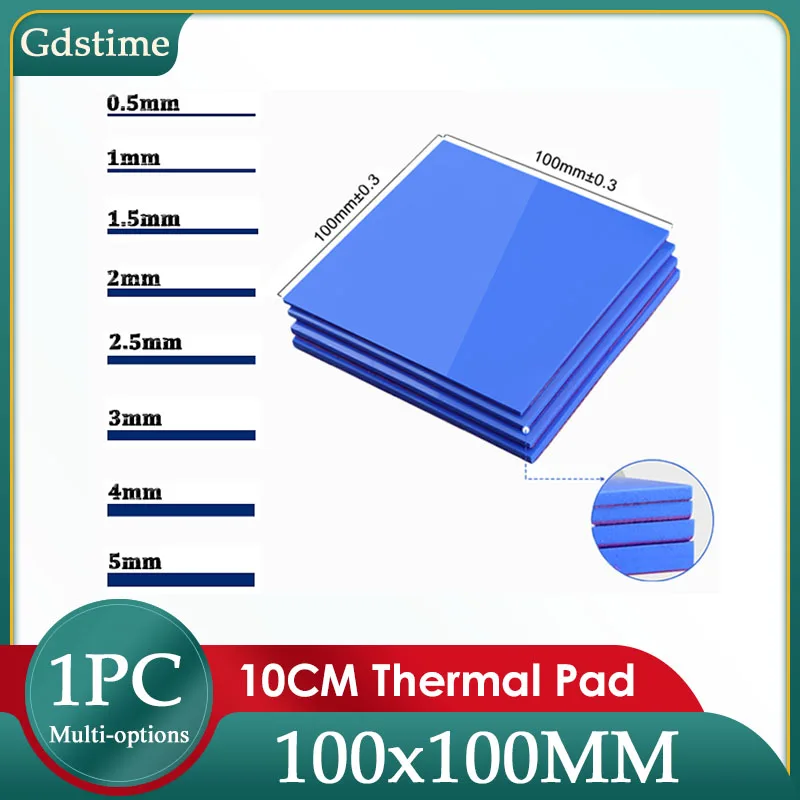 Gdstime-さまざまなサイズのサーマルパッド,厚さ100x100mm,青,10cm,CPUヒートシンク,導電性シリコンパッド