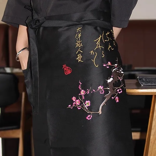 Chef Kitchen Half Waist Embroidered Apron Korean Japanese Restaurant  Sushi Clothing