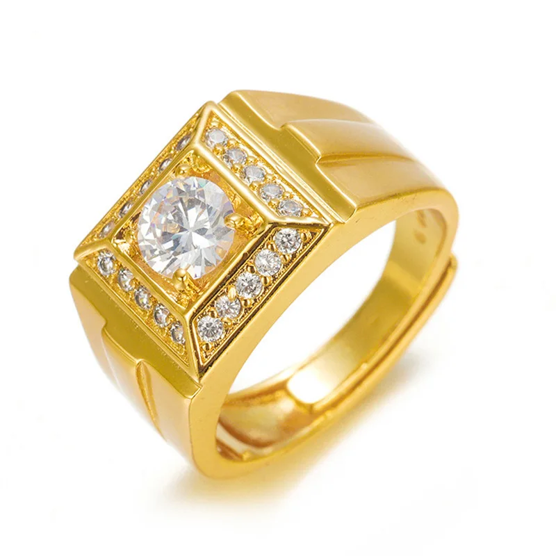 

Men's 24K Gold (AU999) Zircon Open Ring | White Zircon with Gold-Inlaid Bamboo Pattern