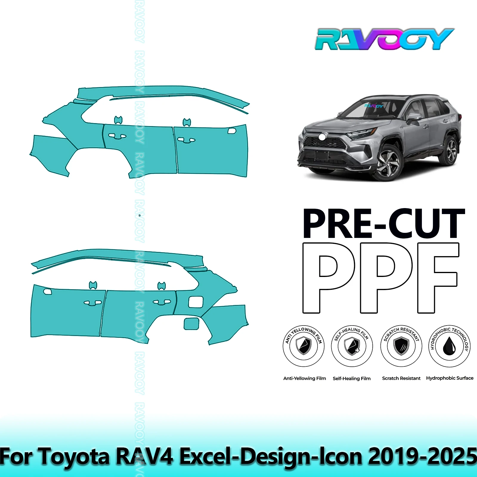 

For Toyota RAV4 Excel-Design-lcon 2019-2025 8.5mil Clear Matte Pre-Cut PPF Door & A/B Pillar Kit TPU Paint Protection Film Set