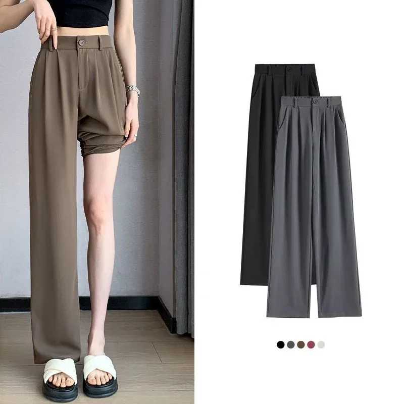 Trendige Damen Baggy Anzughose Mädchen Klassische Mode Gerade Beine Hose Frauen Mode Hohe Taille Alltags-Slacks