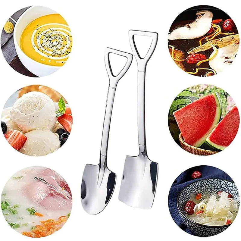 1-4PCS Stainless Steel Shovel Spoon Creative Coffee Spoons Ice Cream Dessert Scoops Teaspoon Kitchen Tableware Cutlery Set Gift