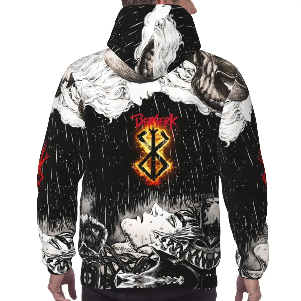 Anime Bereserk Heren Hoodie Capuchon Kraag Trekkoord Hoodies Trui Sweatshirts Met Lange Mouwen