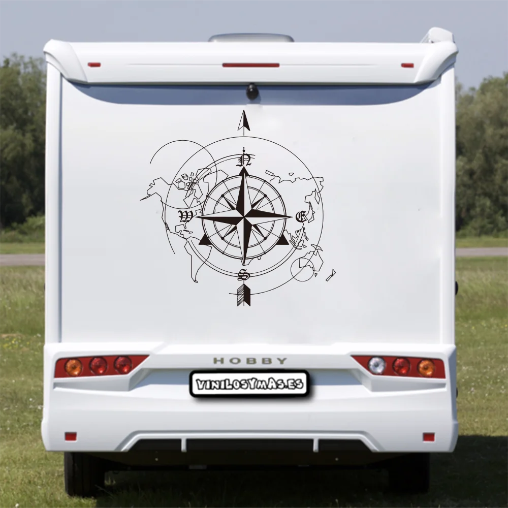 Car Compass World Map Wall Sticker For Caravan Camper Van Motorhome Vanlife RV Camping Trailer Decal Auto Tuning Accessories