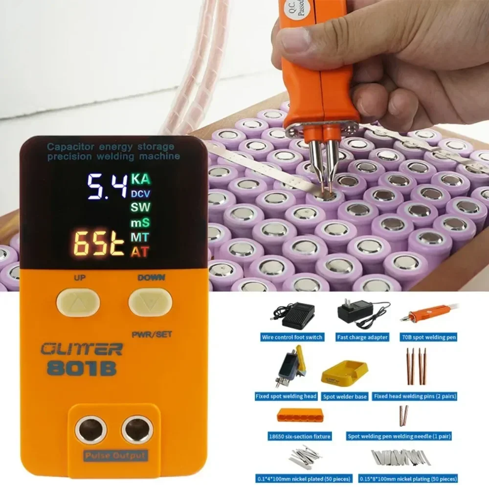 11.6KW 801B 스폿 용접기 기계 0.05-0.3mm 니켈 용접 휴대용 에너지 저장 빠른 충전 15V 2A 풋 스위치 포함