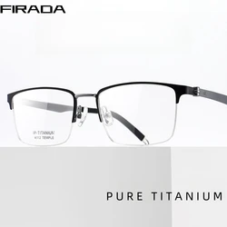 FIRADA Fashion Luxury Glasses Retro Pure Titanium Half Frames Eyewear Comfortable Prescription Eyeglasses Frame For Men A112E