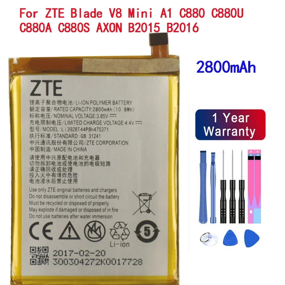 Li3928T44P8h 475371 Batteria originale al 100% per ZTE Blade V8 Mini A1 C880 C880U C880A C880S AXON B2015 B2016 Telefono 2800mAh