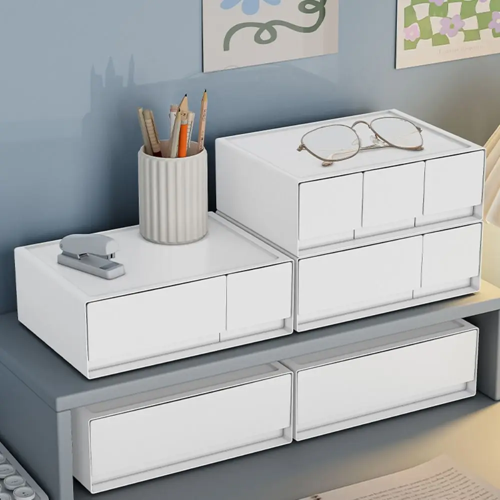 

Plastic Stackable Storage Drawer White Drawer Type Desk Storage Box Large Capacity Space Saving Stationery Storage Organizer